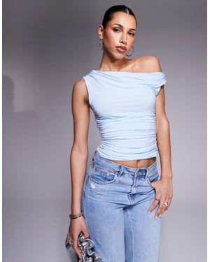 Missyempire exklusiv dubbellagerad slinky off shoulder-top i babyblå