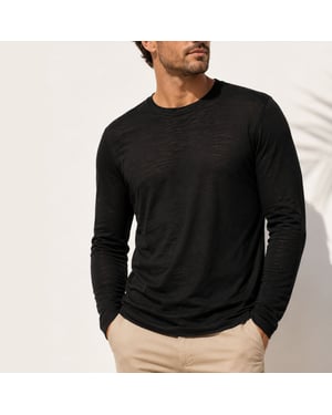Merino Wool Men's' Long Sleeve T-Shirt in Black with Crew Neck