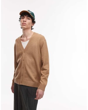 ARKET texturerad lättstickad cardigan i kamelbeige