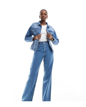 ASOS DESIGN Hög midja vida jeans för män i rent blå