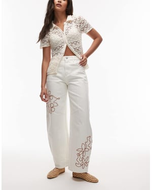 Topshop tunnjeans med röd broderi i ecru