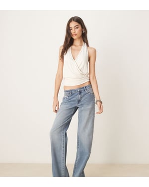 JDY Långa västerländska vida jeans med nitar i ljusblå tvätt