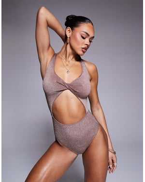 South Beach tist front cut out glitter swimsuit in taupe