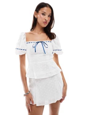Daisy Street low rise broderie mini skirt with thread through ribbon in white co-ord
