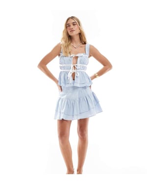 The Frolic exclusive poplin rara mini skirt co-ord in blue stripe