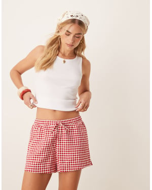Abercrombie & Fitch knytmidja linne shorts i röd rutigt