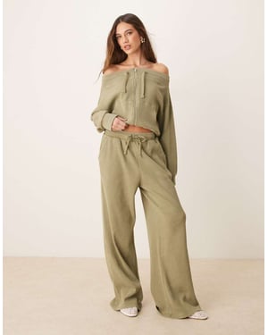 ASOS DESIGN koord våfflad papperspåse midja joggers i khaki