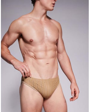 ASOS DESIGN virkade badbyxor i brunt