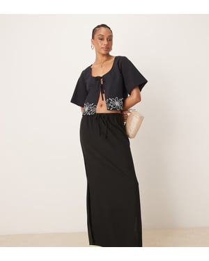 JDY Tall linen blend maxi skirt in black