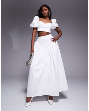 ASOS LUXE co-ord cotton sateen exaggerated maxi skirt with bow back in white