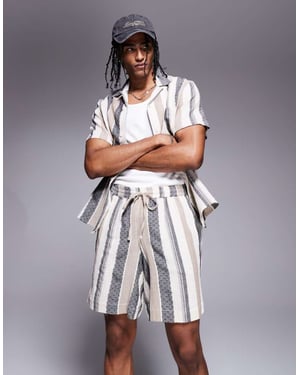 South Beach drawstring textured beach shorts in multi stripe