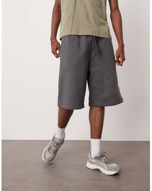 ASOS DESIGN heavyweight längre shorts 400gsm i kolgrå melerad - KOLGRÅ
