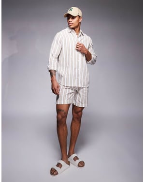 South Beach drawstring beach shorts in beige and white stripe