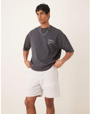 ASOS DESIGN jersey shorts set med tryck i grå melange