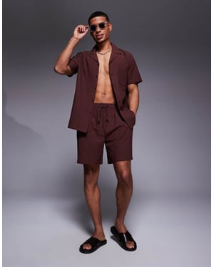 South Beach seersucker beach short co-ord in brown