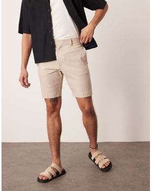 ASOS DESIGN smart slim fit linneblandning shorts i sten