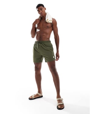 Tunna badshorts i khaki seersucker