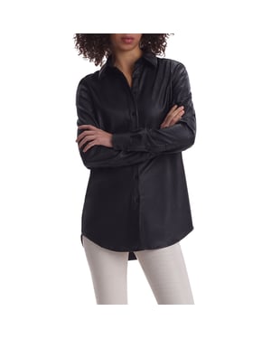 Faux leather oversized shirt in black