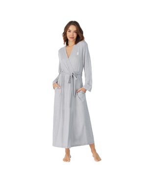 DKNY Cotton Logo Maxi Robe, Grey Marl