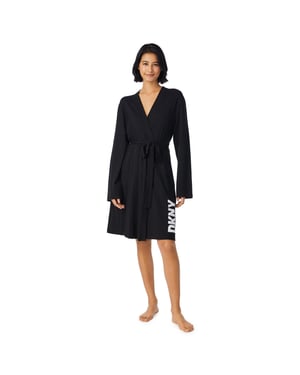 DKNY Cotton Logo Short Robe, Black