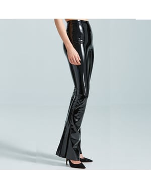 Faux leather flare legging in black
