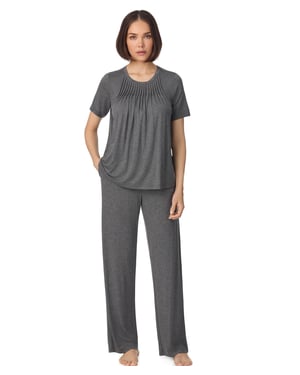 Short sleeve top and pant pyjama sleep set with pleats in grey