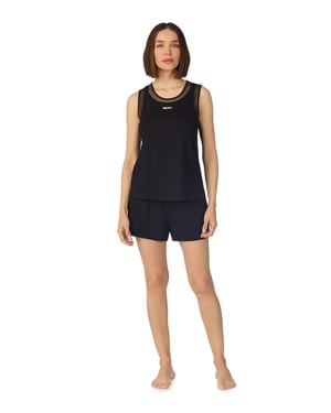 Sleeveless crew tank and short boxer pyjama set in black
