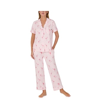 KS new york short sleeve notch crop pj set in flamingo cove