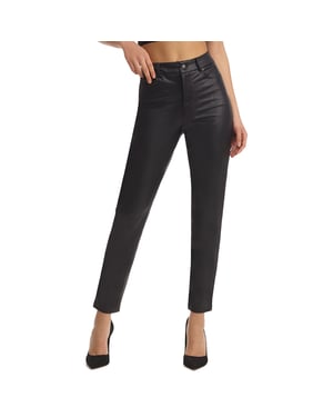 Faux leather five pocket pant in black