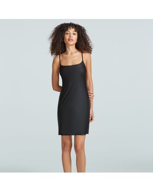 Faux silk cami slip in black