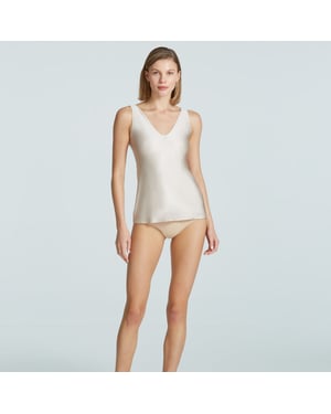 Faux silk v-neck tank in champagne