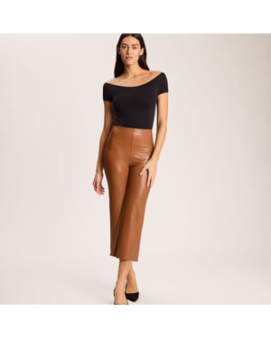 Signature faux leather ankle cropped wide leg pant in cognac