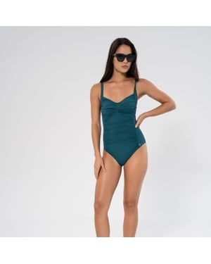 Rib pleated potenza swimsuit in green lagoon with adjustable straps