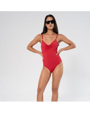 Milos swimsuit in lipstick red with adjustable straps and scoop back