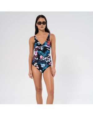 Night jungle simi swimsuit in black floral with adjustable straps