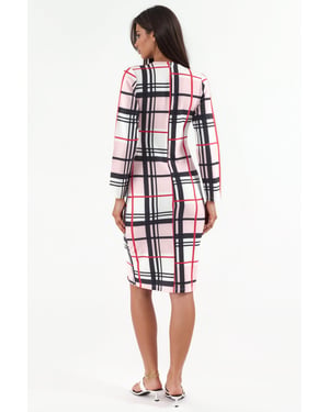 Ruitvormige Bodycon Midi Jurk met Cut-Out Detail