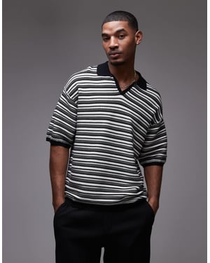 Topman stickad randig polo i monokrom