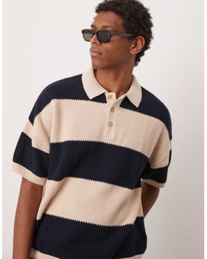 ASOS DESIGN oversize passform strukturerad stickad polo i marinrand