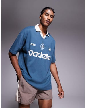 ASOS DESIGN oversized pikétröja med sporttryck i kolgrå