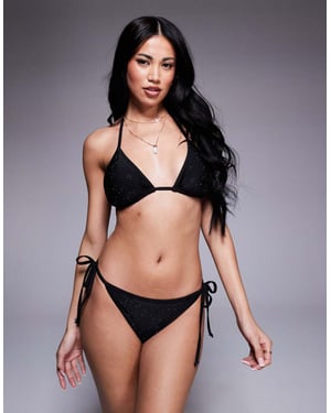The Frolic exclusive hot fix tie side bikini bottom co-ord in black
