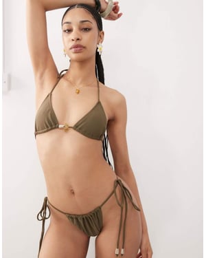 Motel leyna bead detail bikini bottoms in olive