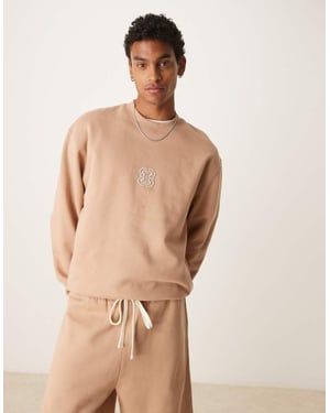 ASOS DESIGN tung sweatshirt med broderi i 400gsm i beige - BEIGE