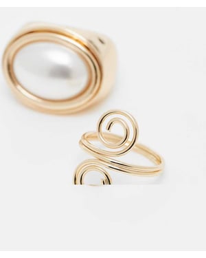 Återvunnet Vintage 2-pack virvel- och pärlring i guld