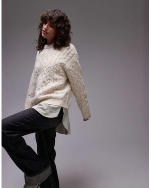 Topshop knitted lofty cable relaxed jumper in ivory