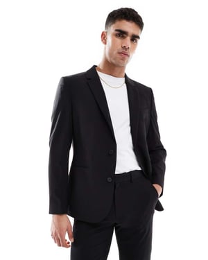 ASOS DESIGN tvättbar slim fit kavaj i lätt worsted ull i svart