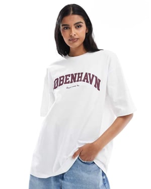 JJXX oversized t-shirt med kobenhavntryck i vitt
