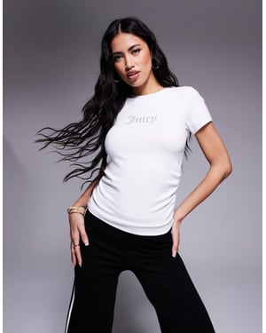 Juicy Couture diamante-logotyp rynkad t-shirt i vitt