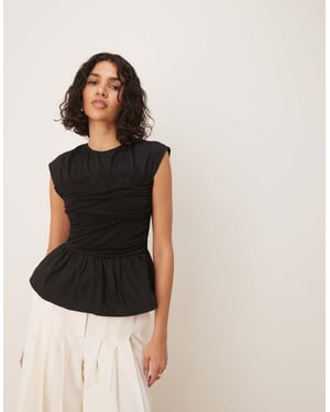 ASOS DESIGN vävd mix bandage topp med rynkedetalj i svart