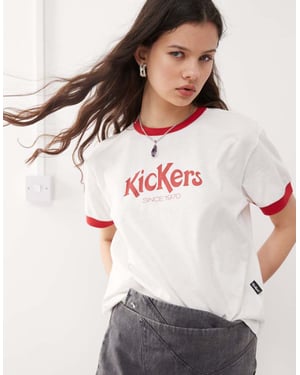 Kickers crop ringer-t-shirt med röd Kickers-logga i vitt