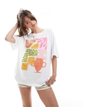 ONLY Bora Bora grafisk oversized t-shirt i vitt
